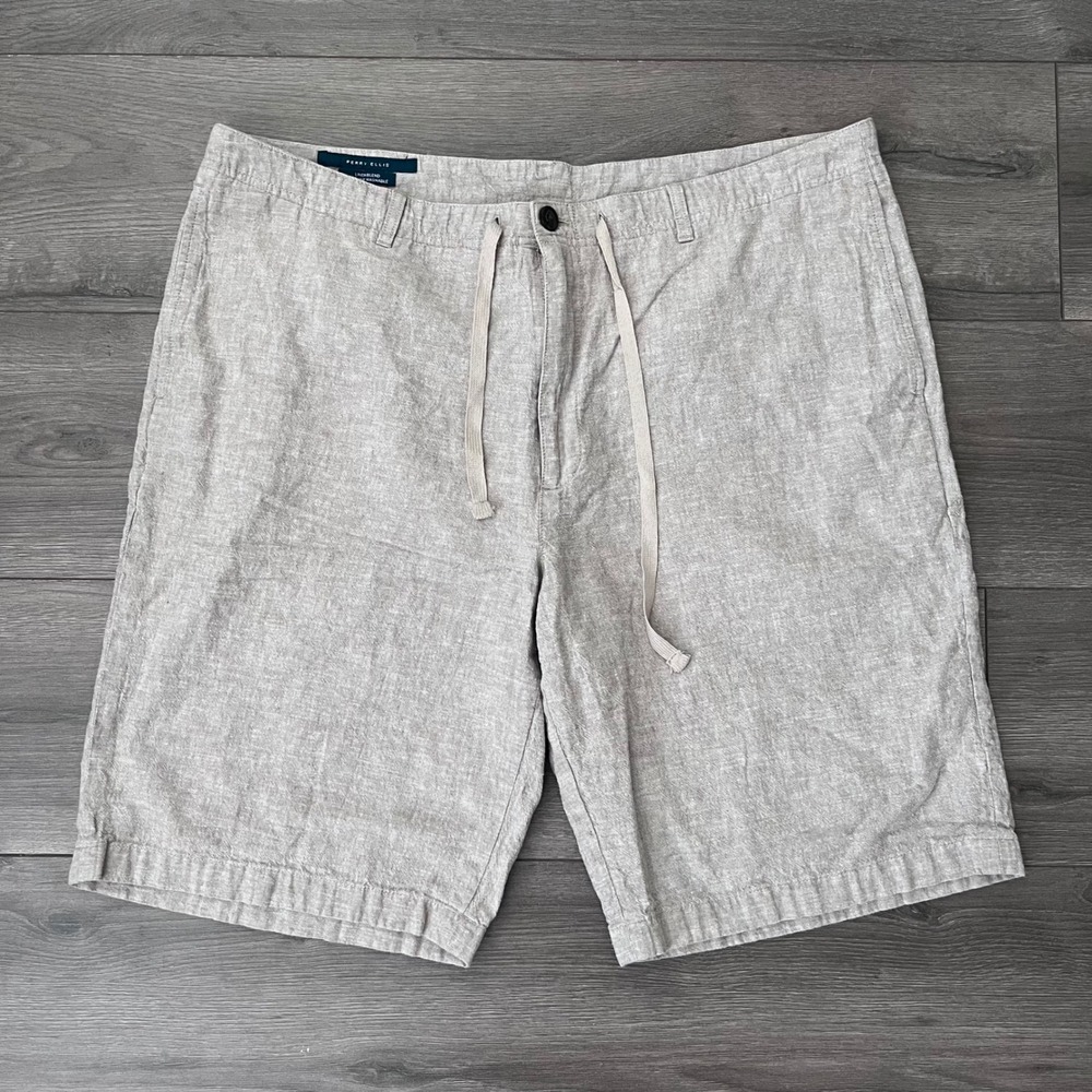 Perry Ellis Mens Linen Blend Drawstring Shorts Beige Size 38 RT21181